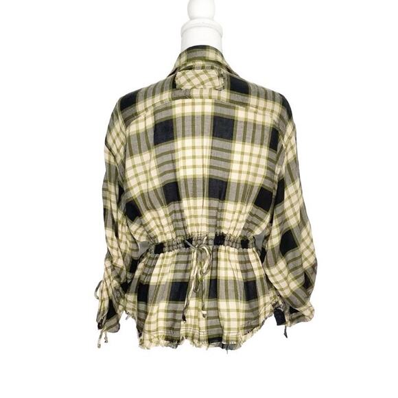 We The Free Pacific Dawn Plaid Snap Front Shirt Ruched Sleeves Tie Waist XS NWT - Picture 7 of 10